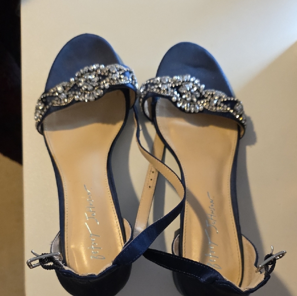Betsey Johnson Navy Heels with Rhinestone Embellishments